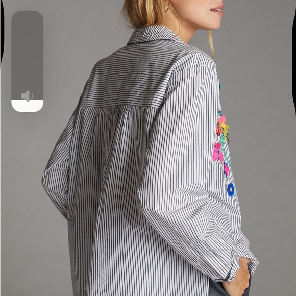 Anthropologie Maeve Striped Floral Sequin Shirt - Size 4 - Picture 3 of 13